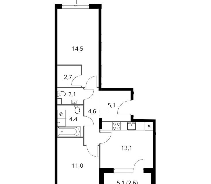 Продаётся 2-комнатная квартира, 60.1 м²