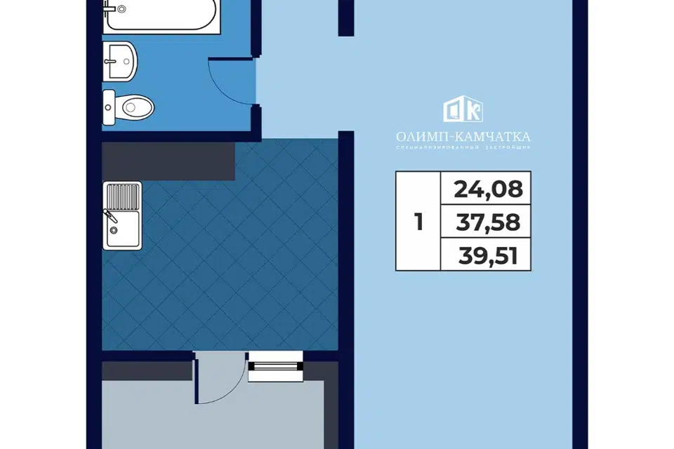 Продаётся 1-комнатная квартира, 39.51 м²