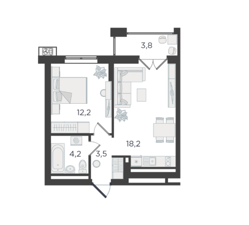 Продаётся 1-комнатная квартира, 40.7 м²
