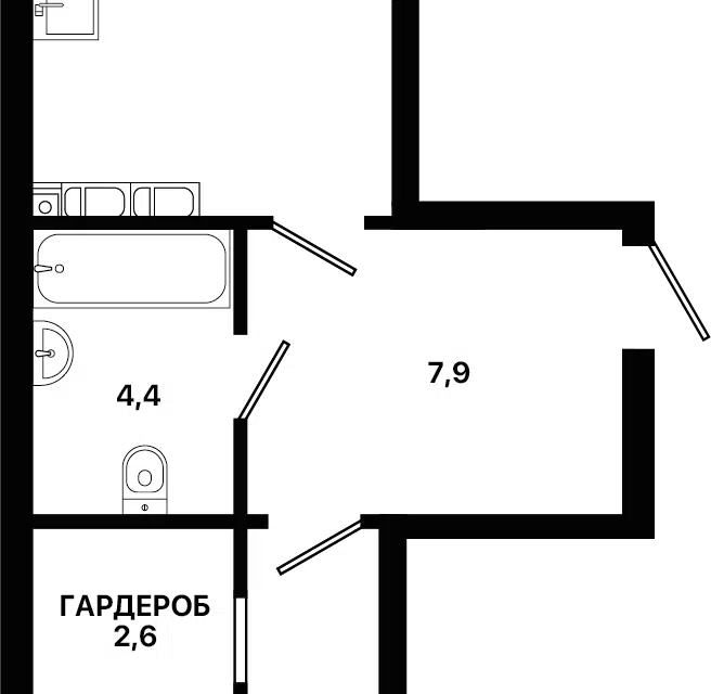 Продаётся 1-комнатная квартира, 45.2 м²
