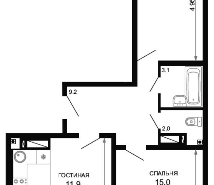 Продаётся 2-комнатная квартира, 64.1 м²