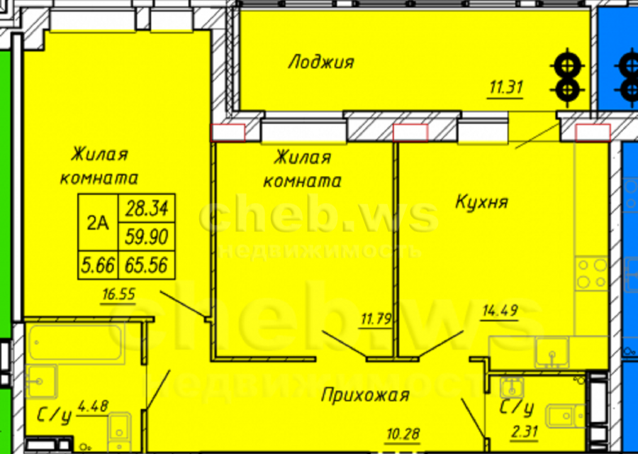 Продаётся 2-комнатная квартира, 71 м²