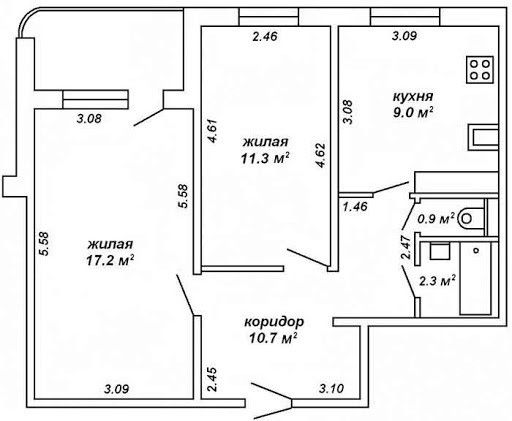 Продаётся 2-комнатная квартира, 55 м²