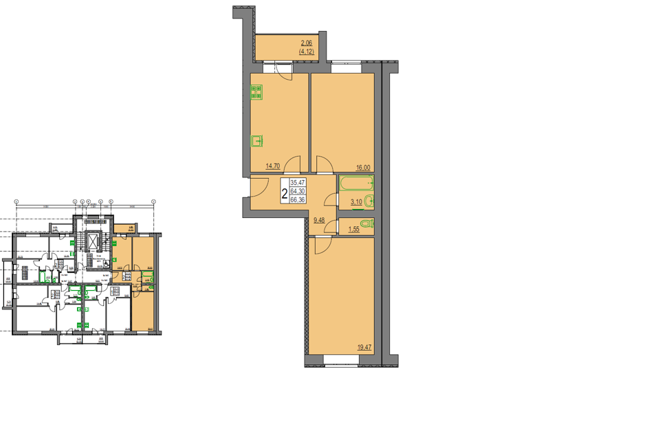 Продаётся 2-комнатная квартира, 67.06 м²