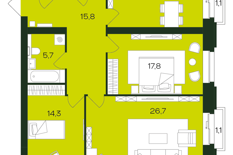 Продаётся 3-комнатная квартира, 103.12 м²
