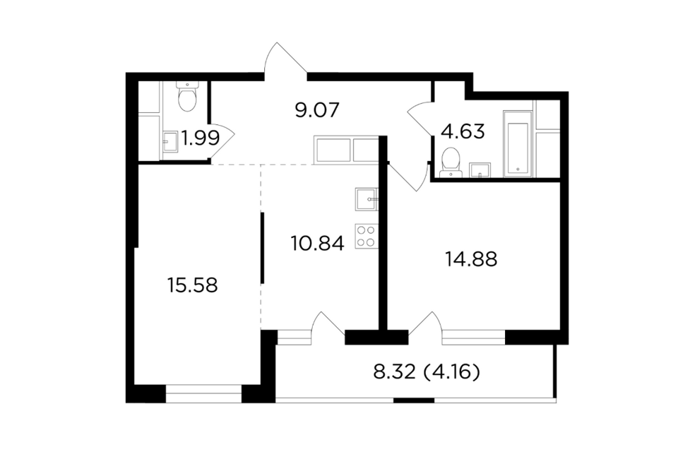 Продаётся 2-комнатная квартира, 61.1 м²
