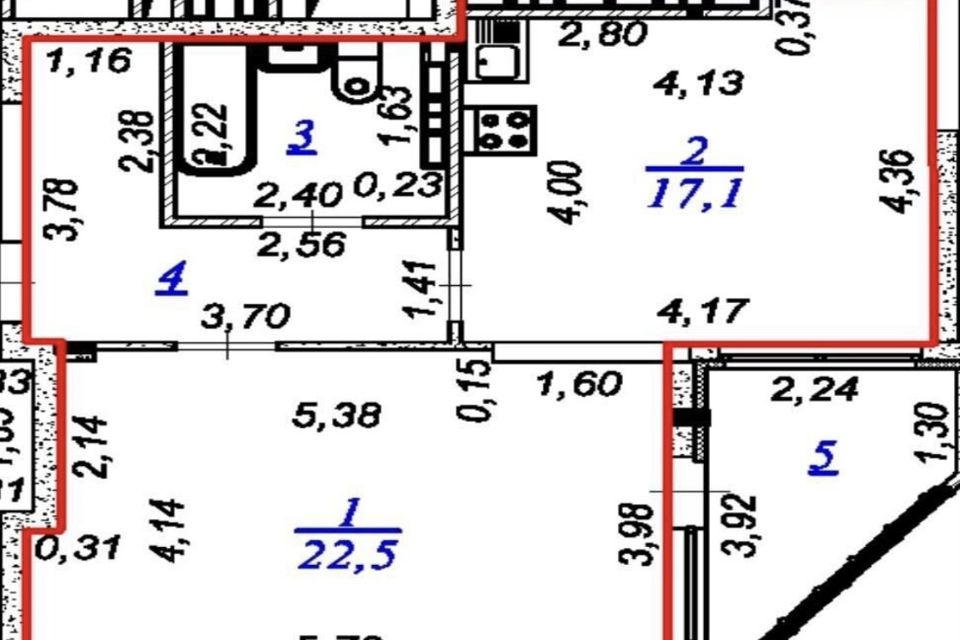 Продаётся 1-комнатная квартира, 52.5 м²