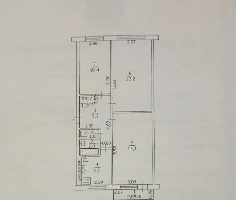 Продаётся 3-комнатная квартира, 60.8 м²