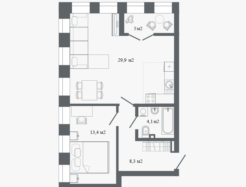 Продаётся 1-комнатная квартира, 59.2 м²