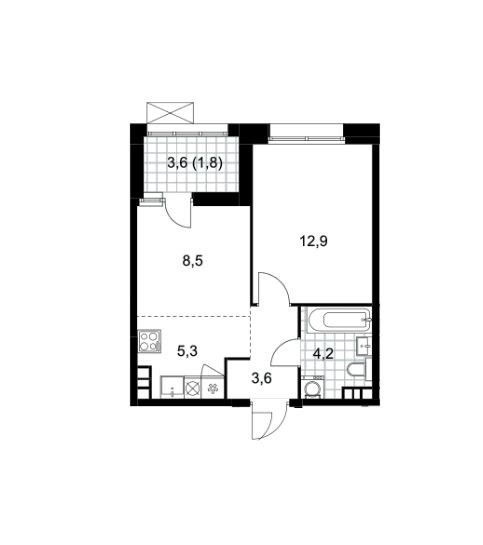 Продаётся 1-комнатная квартира, 36.3 м²