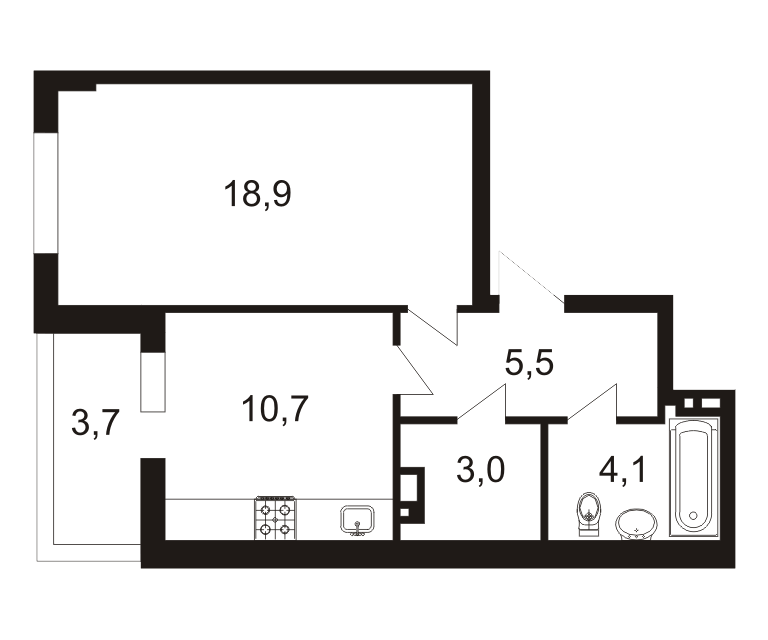 Продаётся 1-комнатная квартира, 45.9 м²