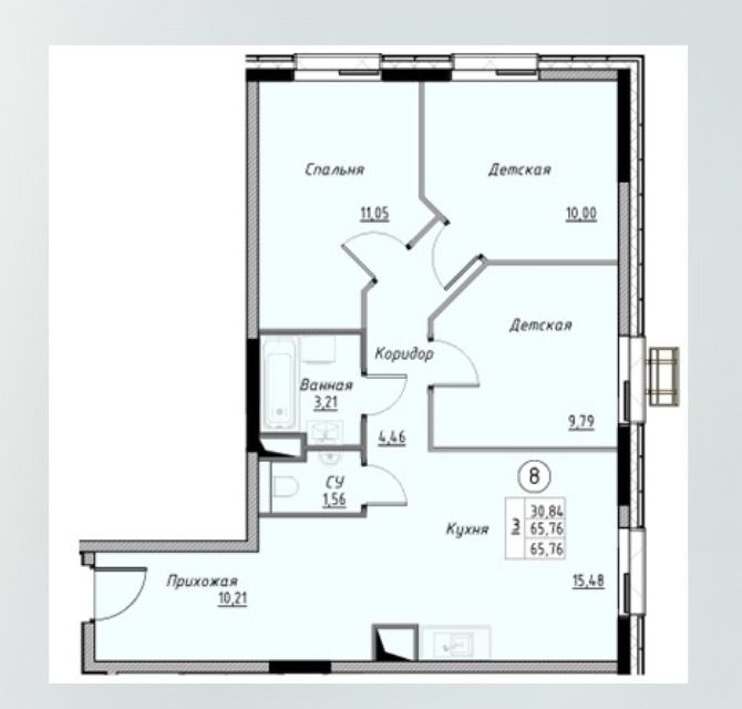 Продаётся 3-комнатная квартира, 66 м²