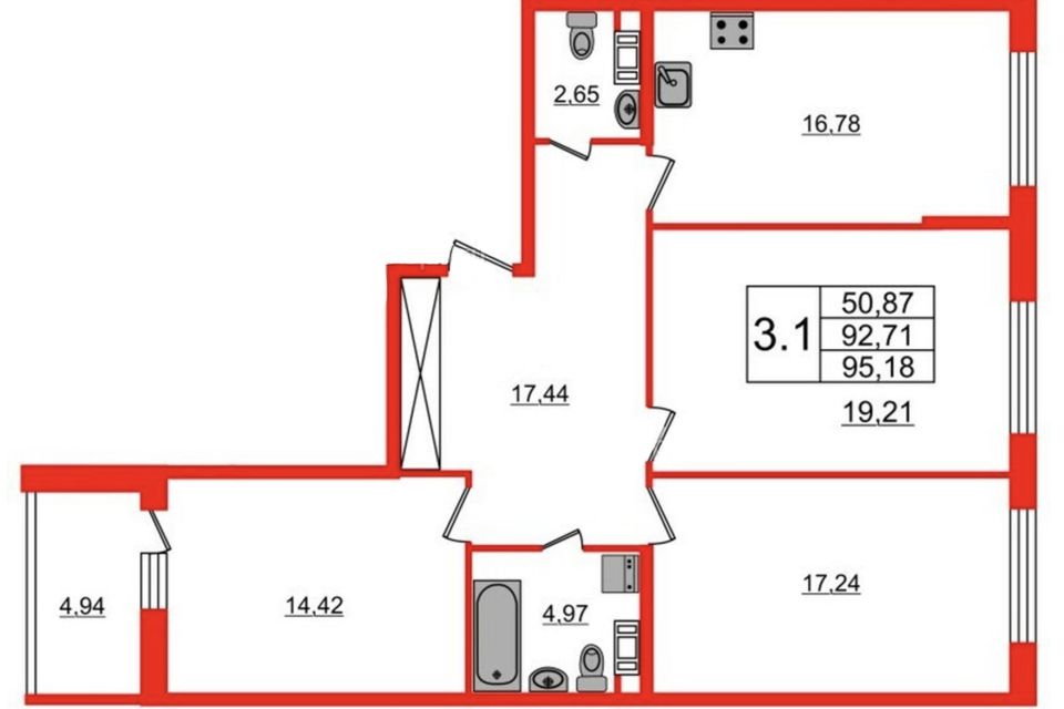 Продаётся 3-комнатная квартира, 91 м²