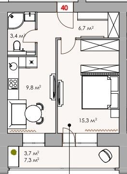 Продаётся 1-комнатная квартира, 35.2 м²