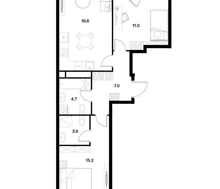 Продаётся 2-комнатная квартира, 62.7 м²