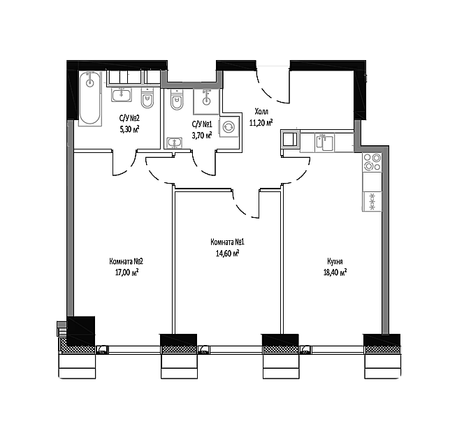 Продаётся 2-комнатная квартира, 70.2 м²