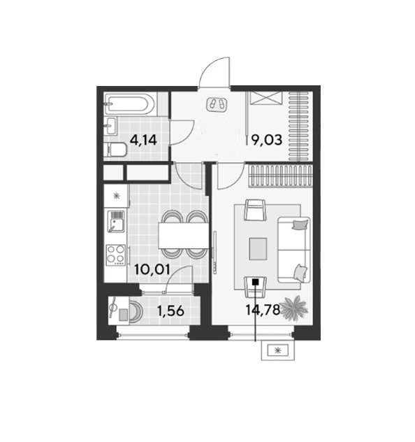 Продаётся 1-комнатная квартира, 39.52 м²