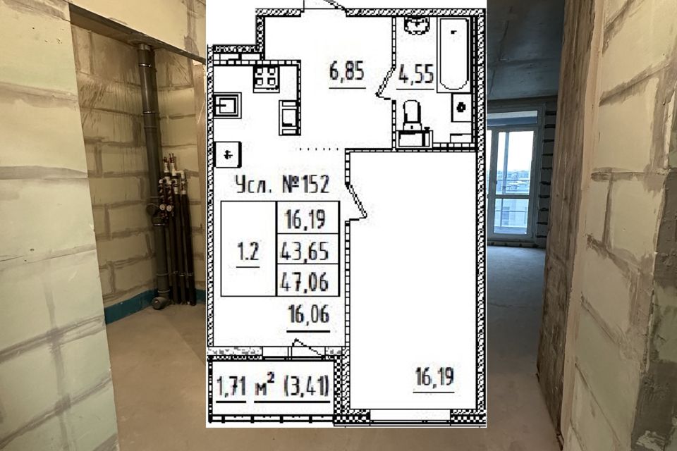 Продаётся 1-комнатная квартира, 45.36 м²