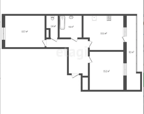 Продаётся 2-комнатная квартира, 58.9 м²