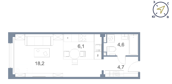 Продаётся студия, 33.5 м²