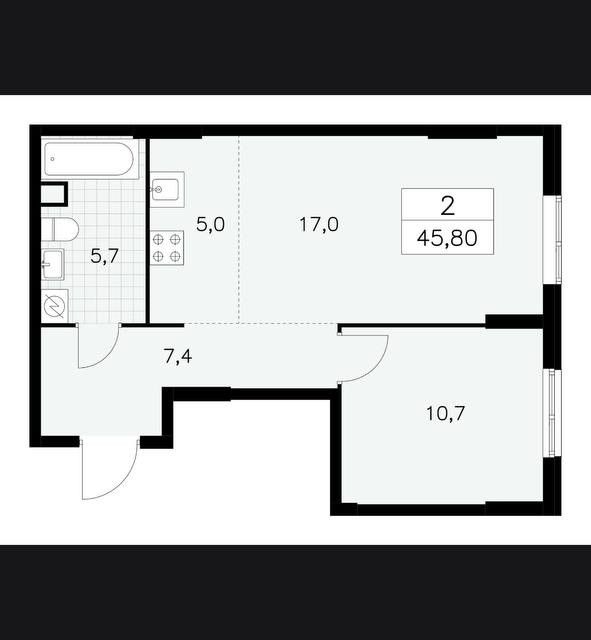 Продаётся 2-комнатная квартира, 45.8 м²
