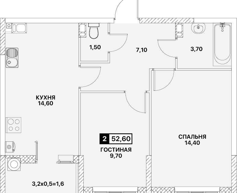 Продаётся 2-комнатная квартира, 53 м²