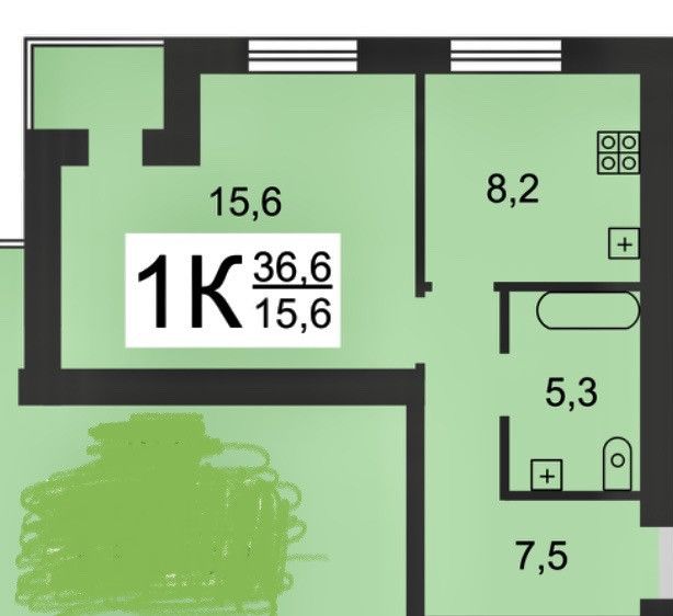 Продаётся 1-комнатная квартира, 36.6 м²