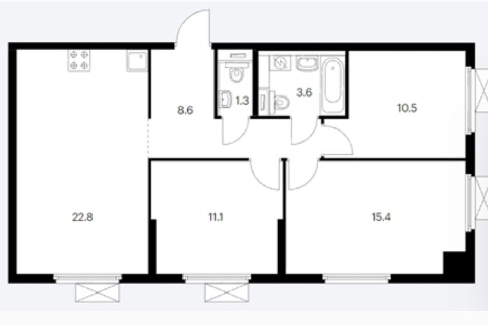 Продаётся 3-комнатная квартира, 72.7 м²
