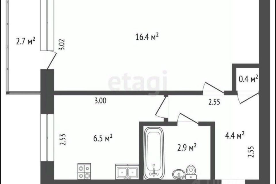 Продаётся 1-комнатная квартира, 30.6 м²
