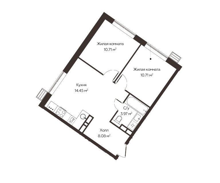 Продаётся 2-комнатная квартира, 47.92 м²