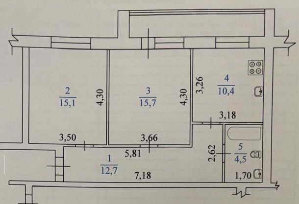 Продаётся 2-комнатная квартира, 58.4 м²