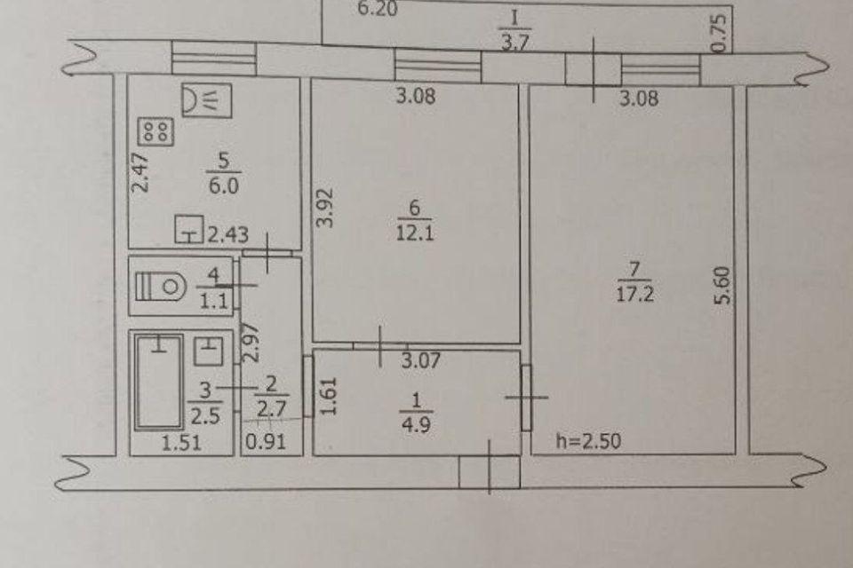 Продаётся 2-комнатная квартира, 50.2 м²