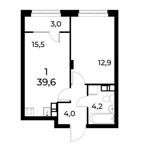 Продаётся 1-комнатная квартира, 40.2 м²