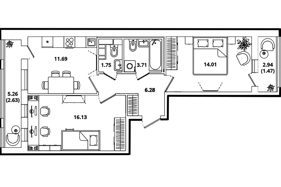 Продаётся 2-комнатная квартира, 83.98 м²