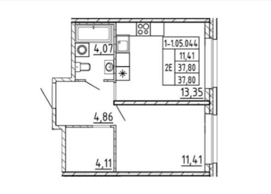 Продаётся 1-комнатная квартира, 37.8 м²