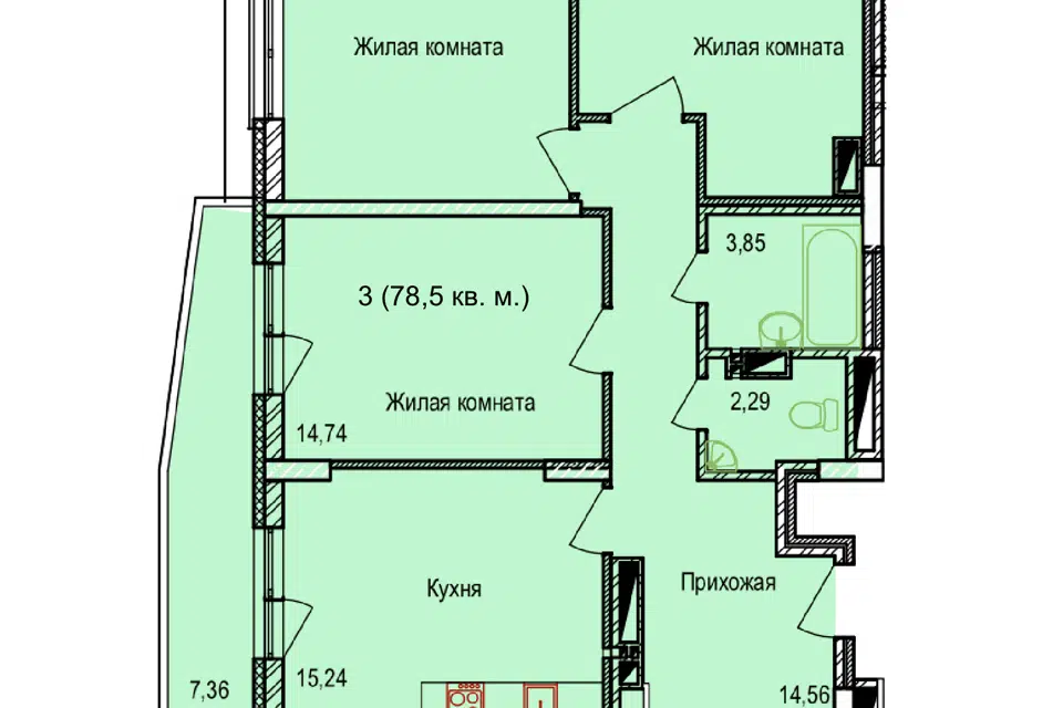 Продаётся 3-комнатная квартира, 79 м²