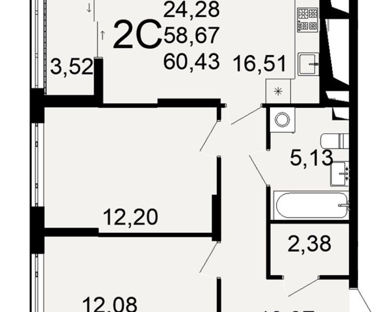Продаётся 3-комнатная квартира, 61 м²
