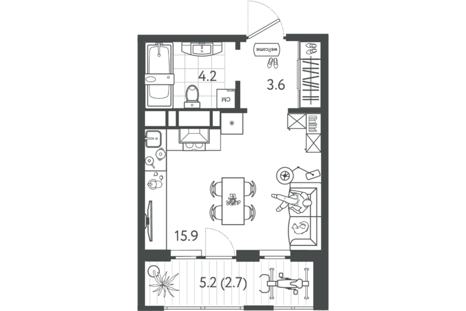 Продаётся студия, 23.6 м²