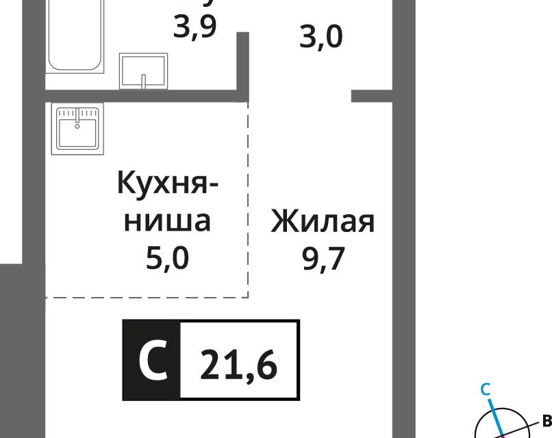 Продаётся студия, 21.6 м²