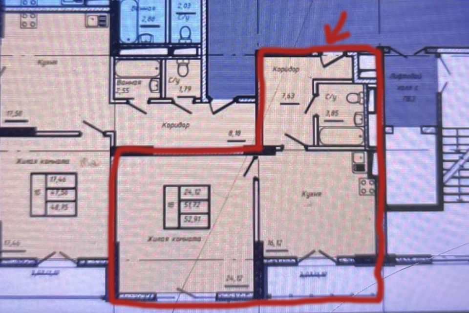 Продаётся 1-комнатная квартира, 52 м²
