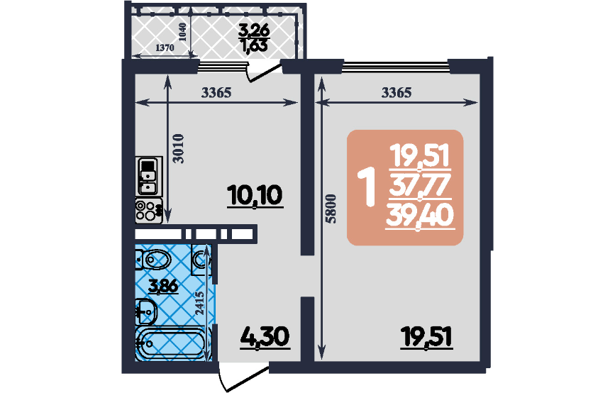 Продаётся 1-комнатная квартира, 39 м²