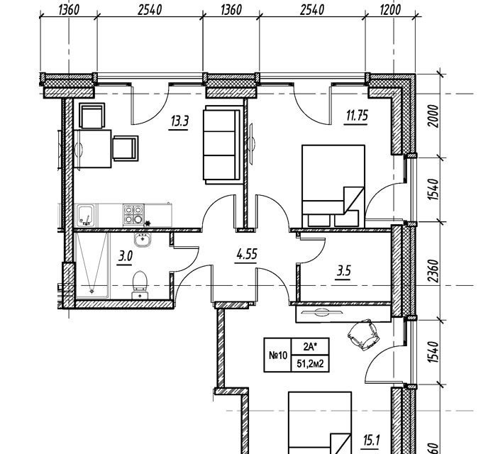 Продаётся 2-комнатная квартира, 52.6 м²