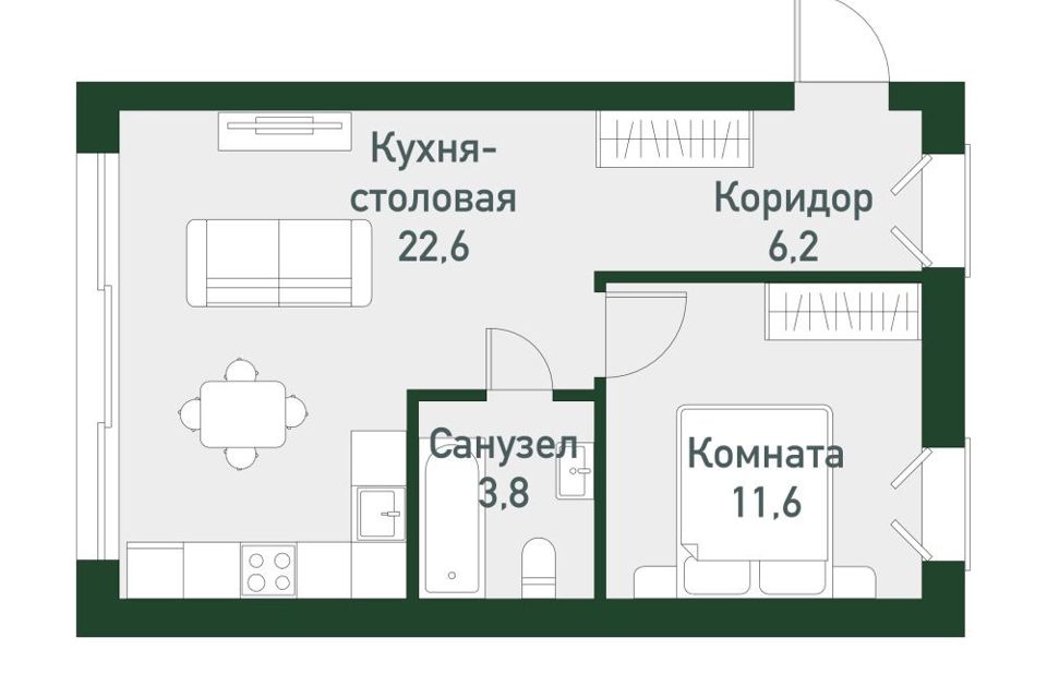 Продаётся 1-комнатная квартира, 44.8 м²