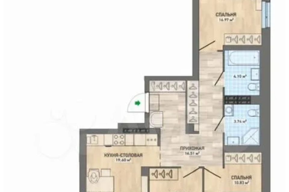 Продаётся 3-комнатная квартира, 82.9 м²