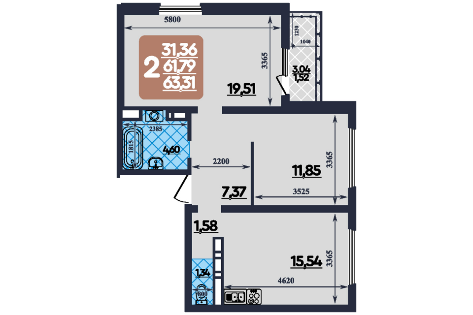 Продаётся 2-комнатная квартира, 63 м²