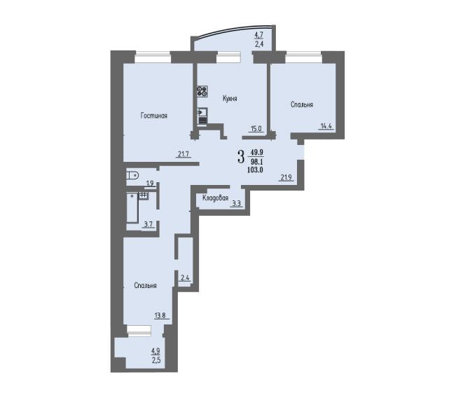 Продаётся 3-комнатная квартира, 103 м²