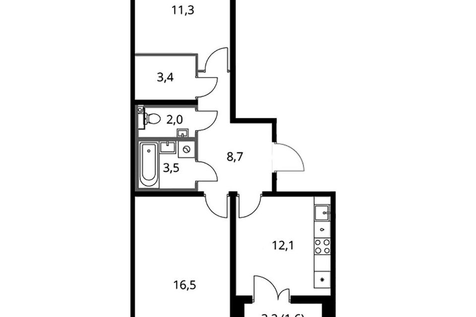 Продаётся 2-комнатная квартира, 59.1 м²