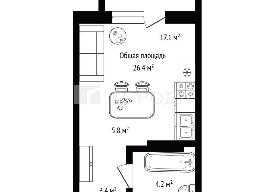 Продаётся студия, 26.4 м²
