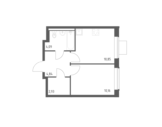 Продаётся 1-комнатная квартира, 32.87 м²