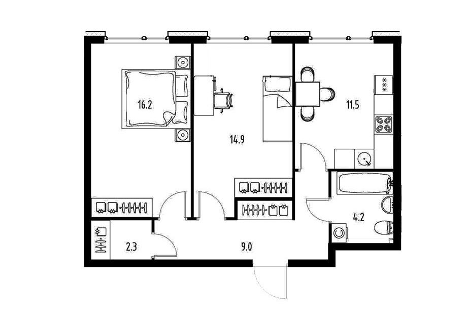 Продаётся 2-комнатная квартира, 58.1 м²